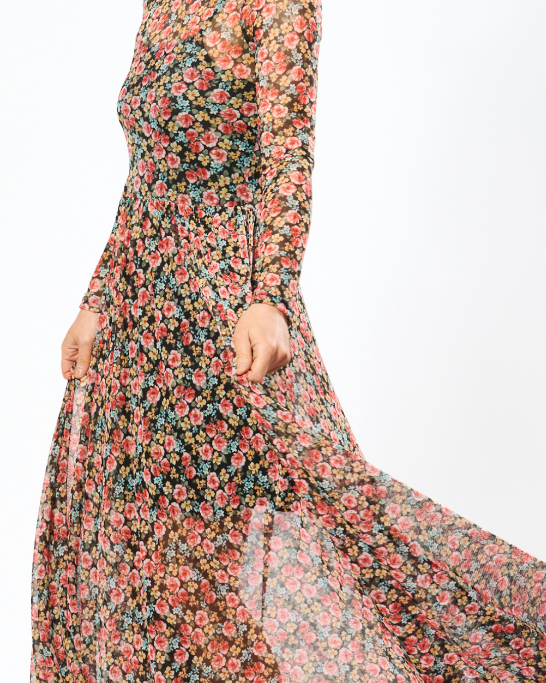 FERAL FLORAL MESH MAXI DRESS