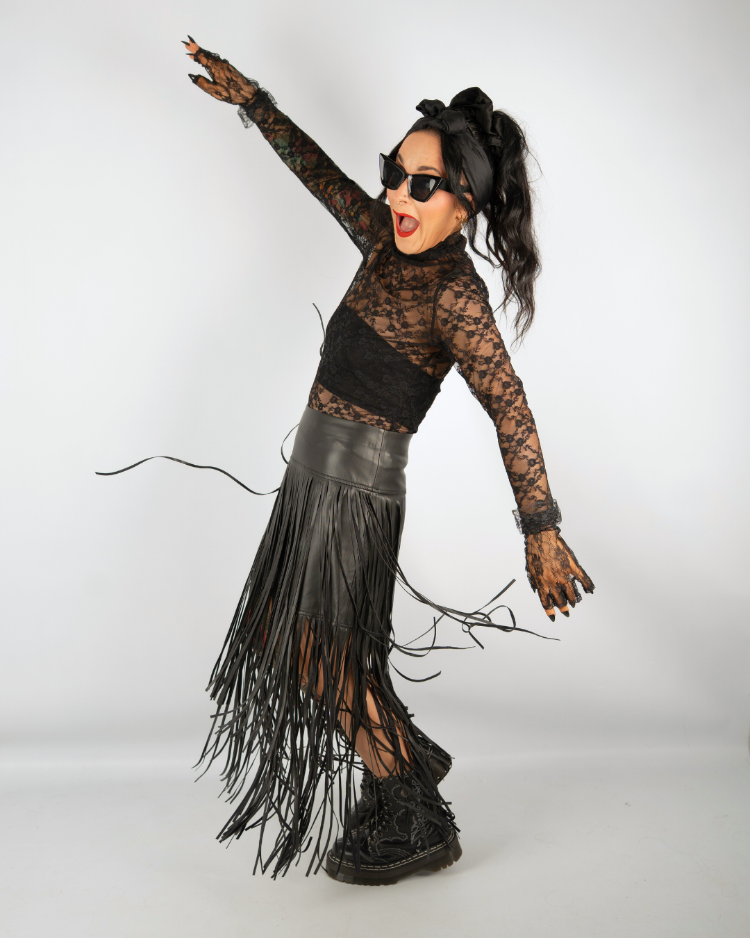 EXTREME WHIPLASH FRINGED FAUX LEATHER SKIRT