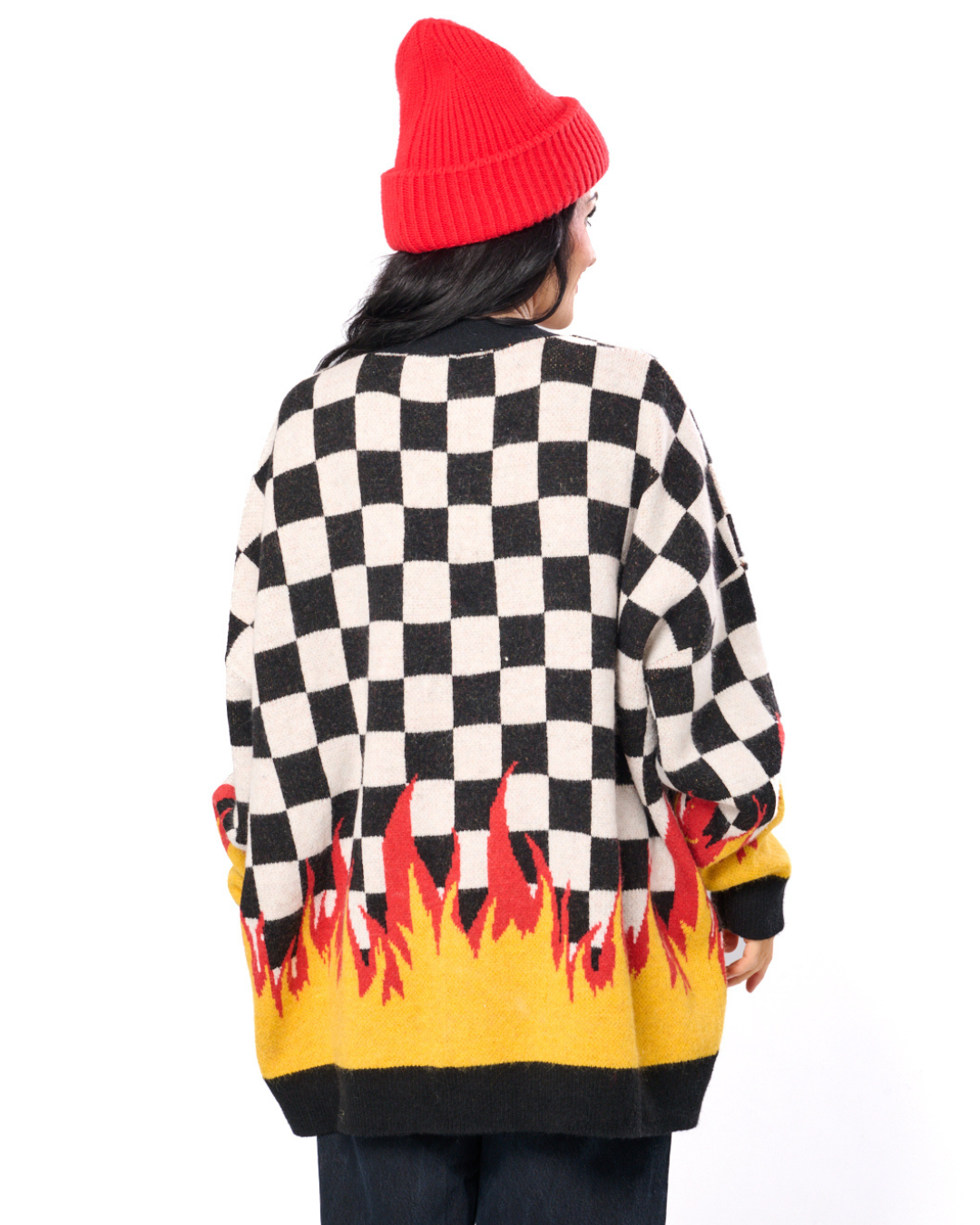 MY EMO FLAME OVERSIZED CHECKERBOARD CARDIGAN