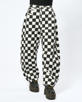 CHECKERED BARREL LIGHTWEIGHT JEANS IN BLACK + WHITE