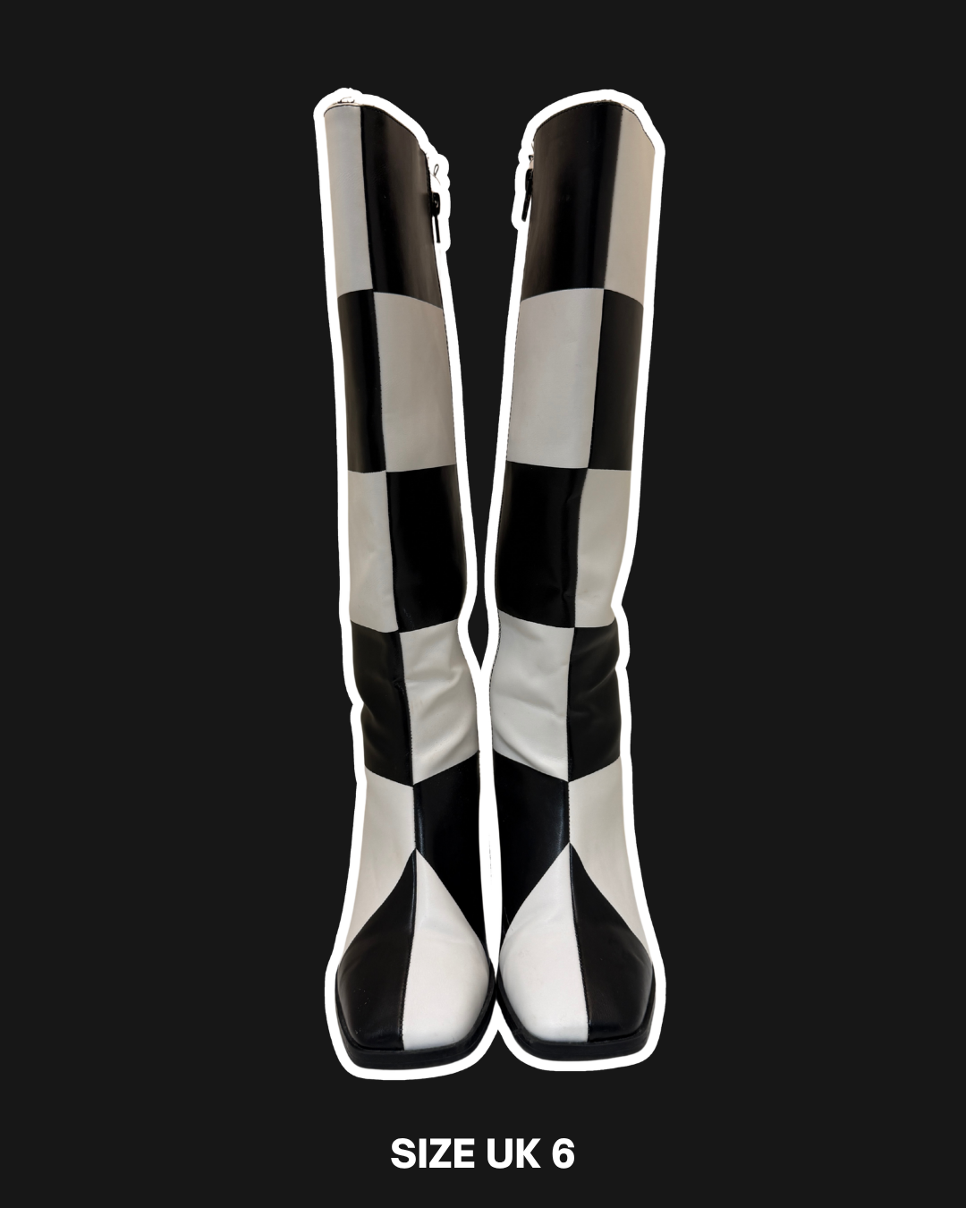 CHECKERBOARD HEELED BOOTS - SIZE 6