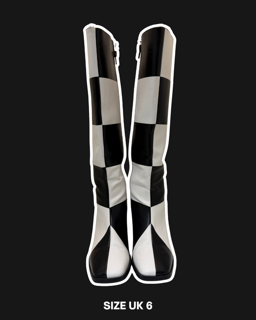 CHECKERBOARD HEELED BOOTS - SIZE 6