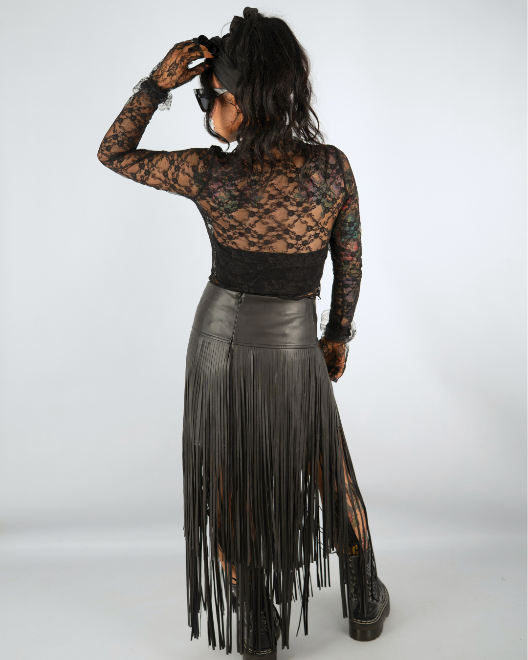 EXTREME WHIPLASH FRINGED FAUX LEATHER SKIRT