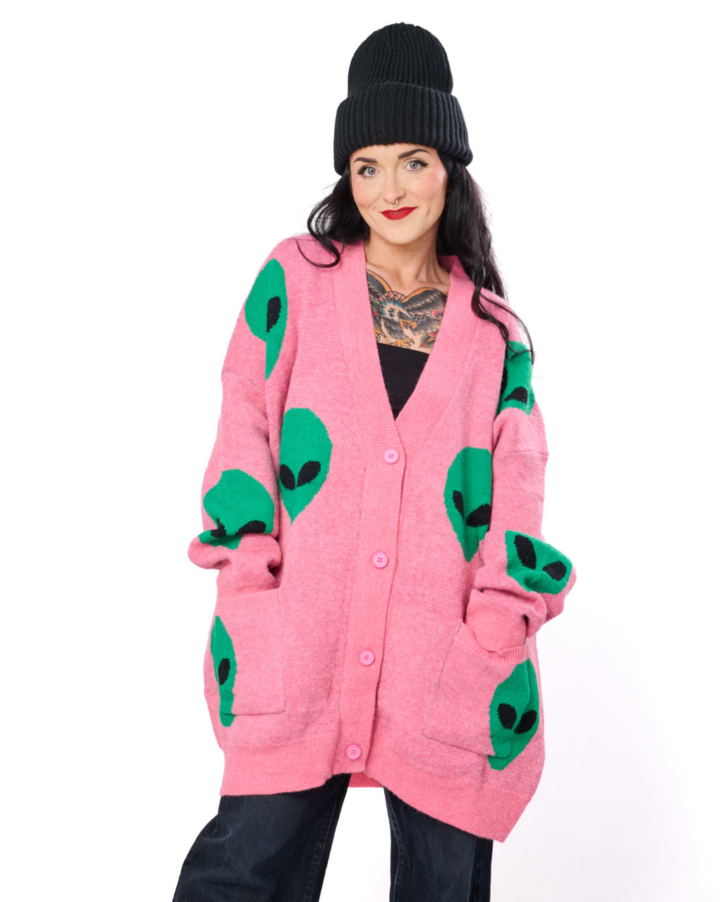 ALIEN DRIP OVERSIZED CARDIGAN IN PINK