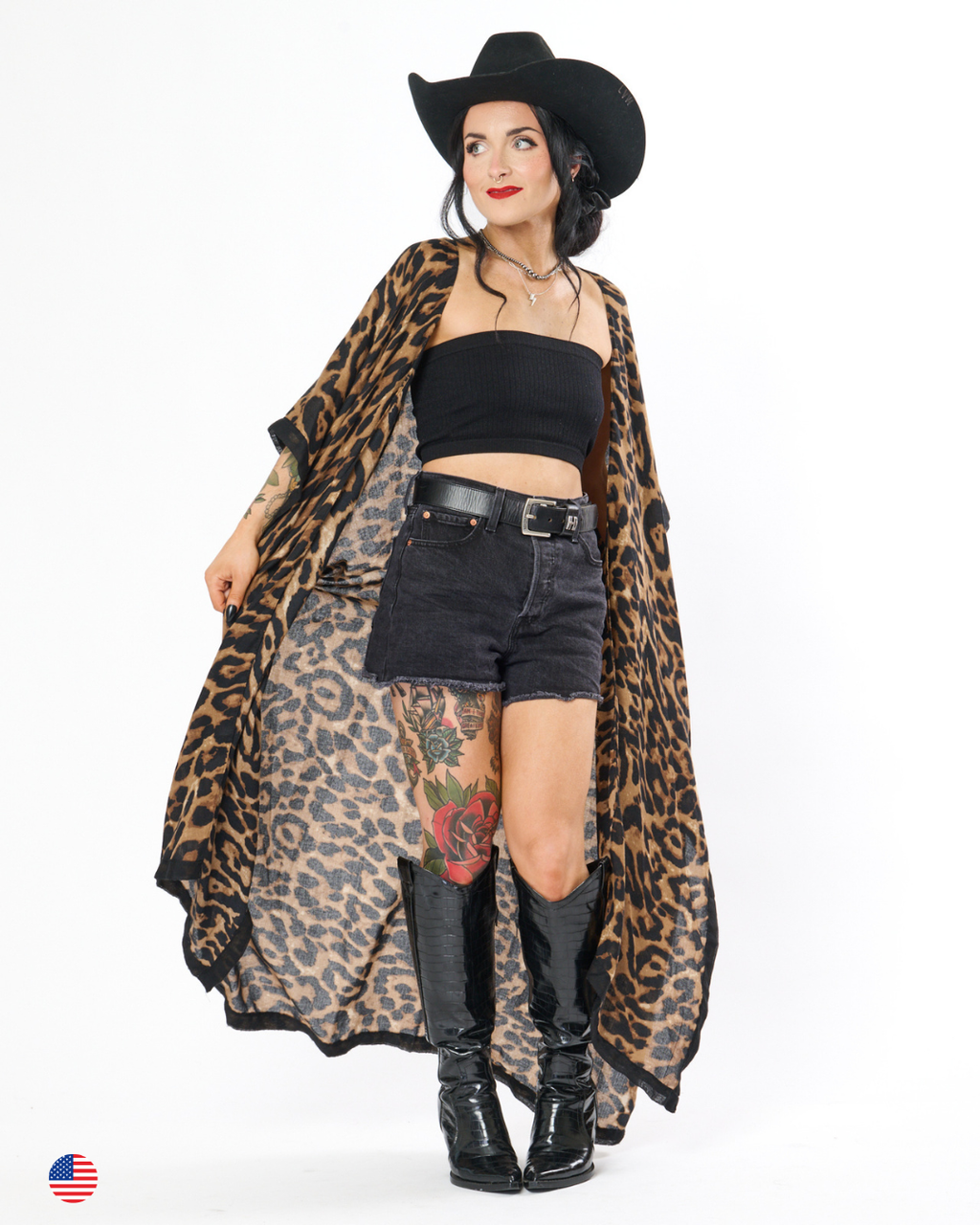 LEOPARD DRIFT DUSTER IN BROWN