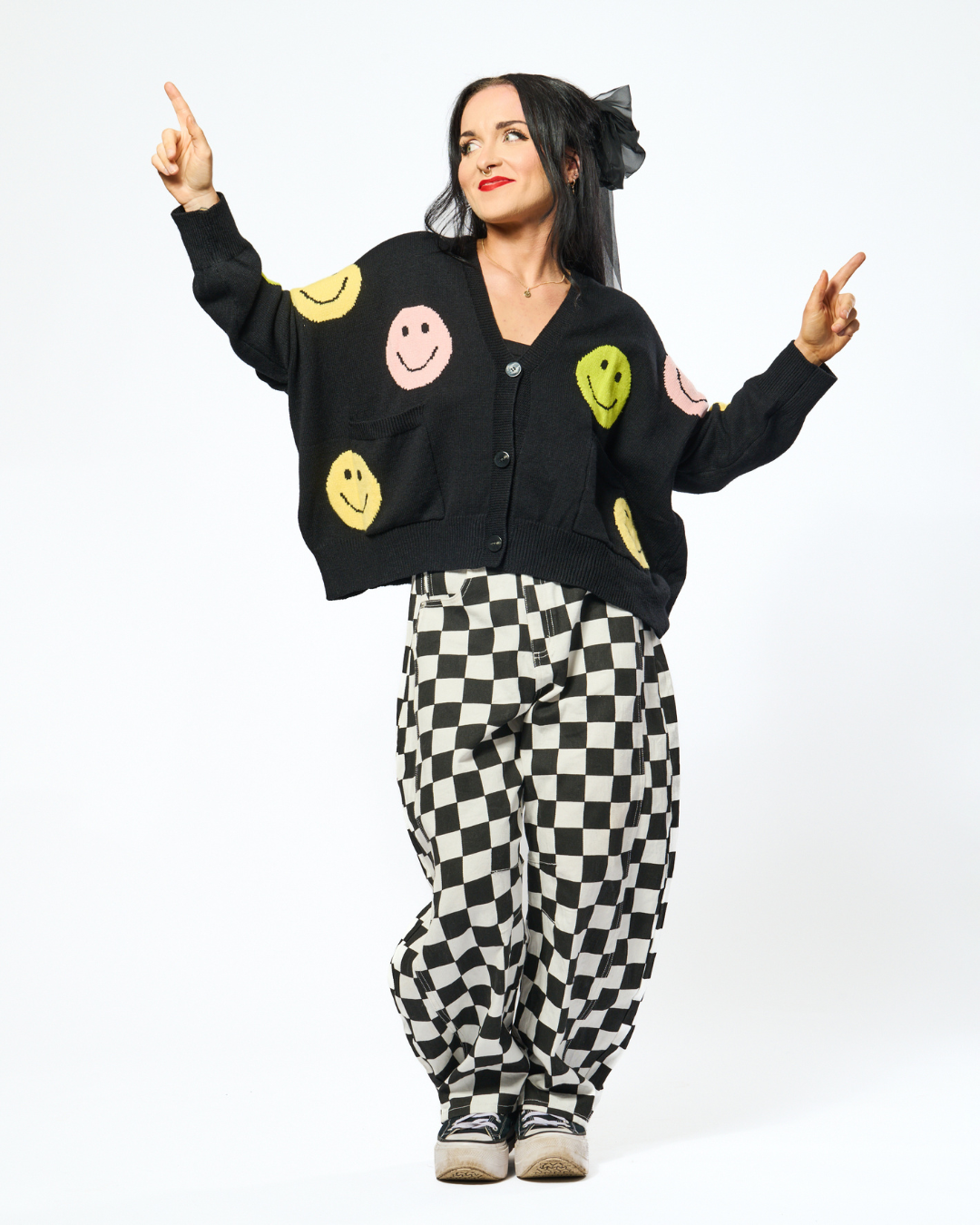 DEAD HAPPY SMILEY CARDIGAN IN BLACK