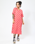 GRIDLOCKED RIBBED OVERSIZED DRESS IN RED + PINK