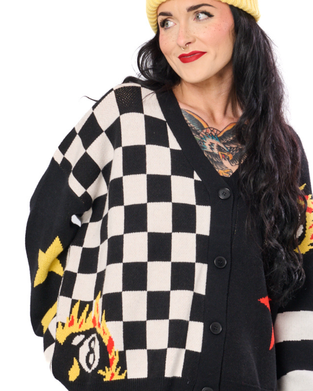 TWO FACED 8-BALL CHECKER CARDIGAN
