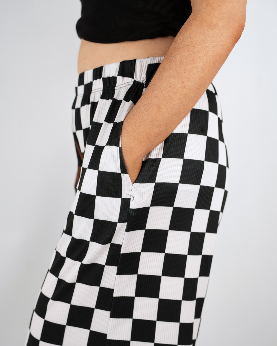 SPLIT DECISION CHECKERBOARD PANTS IN BLACK + BROWN