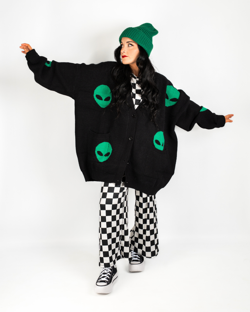 ALIEN DRIP OVERSIZED CARDIGAN IN BLACK