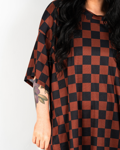 CHECKMATE RIBBED MATCHING SET IN MOCHA + BLACK