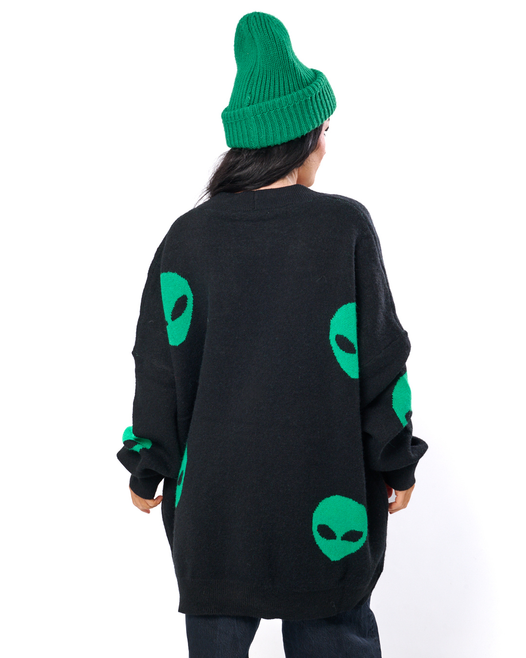 ALIEN DRIP OVERSIZED CARDIGAN IN BLACK