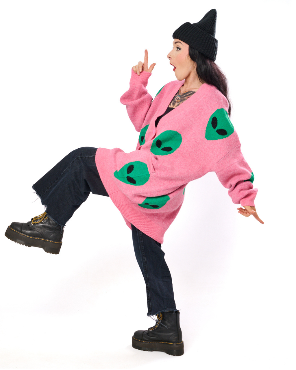 ALIEN DRIP OVERSIZED CARDIGAN IN PINK