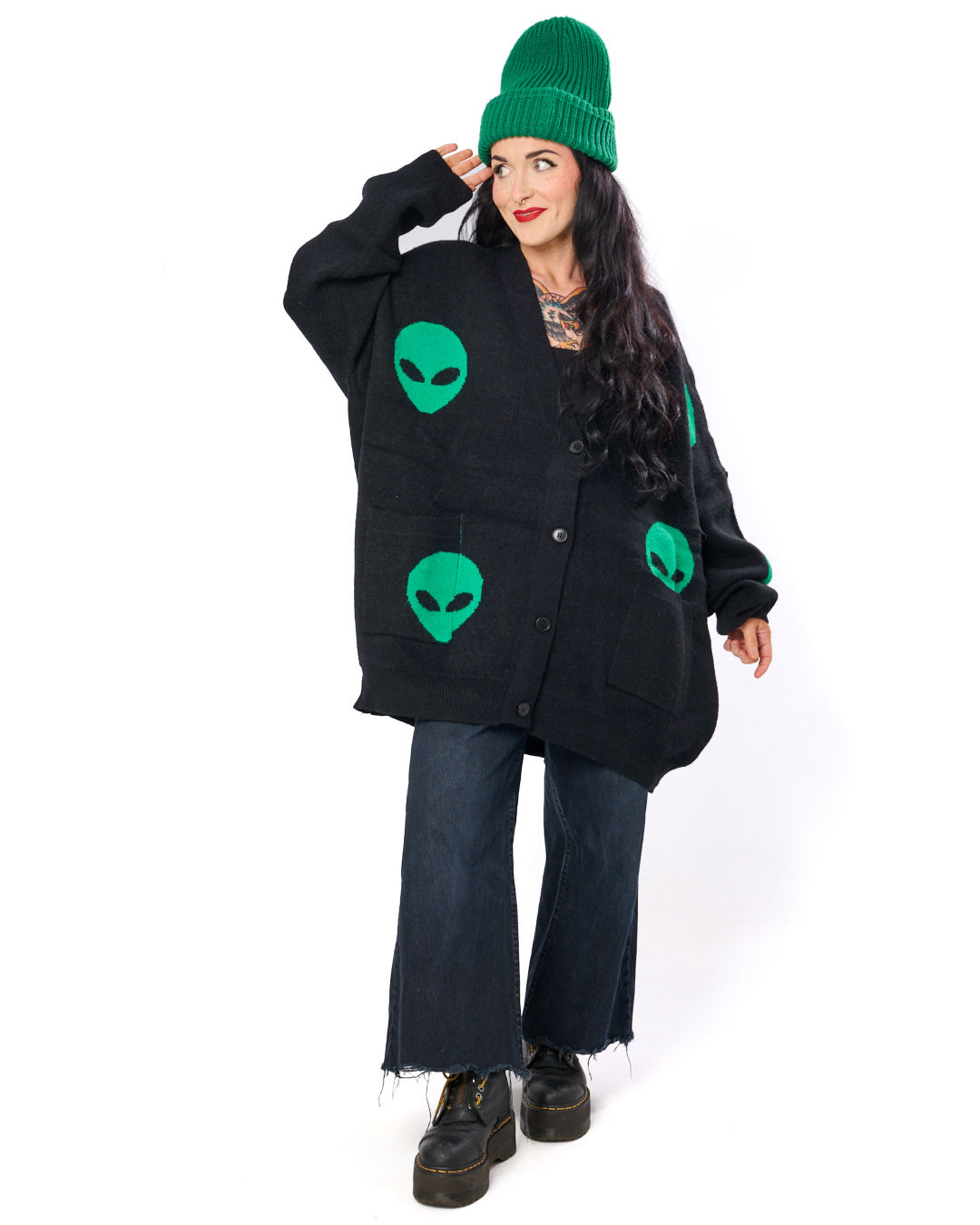 ALIEN DRIP OVERSIZED CARDIGAN IN BLACK