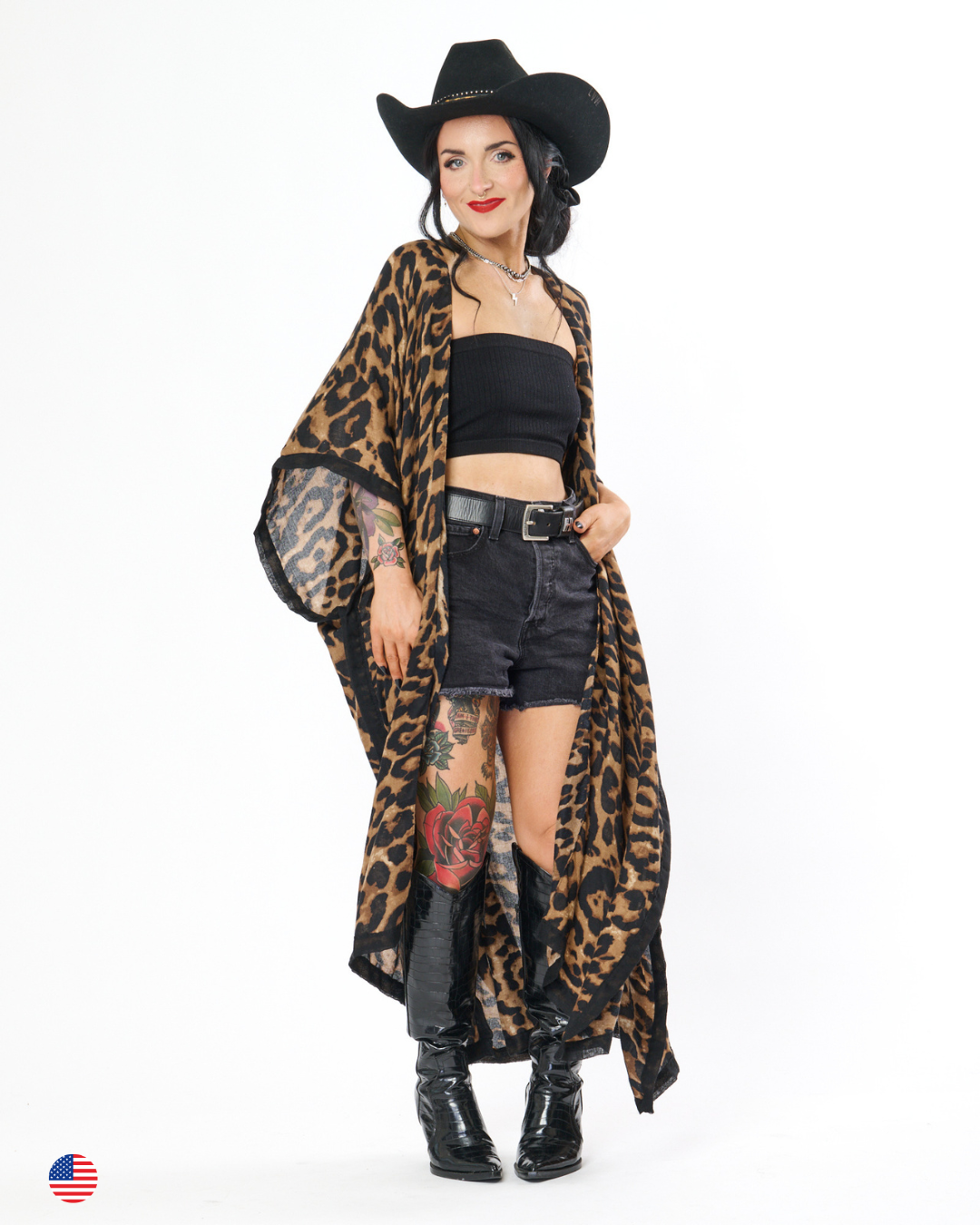 LEOPARD DRIFT DUSTER IN BROWN