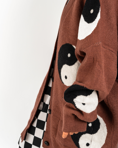YIN & YANG EXTREME OVERSIZED CARDIGAN IN BROWN