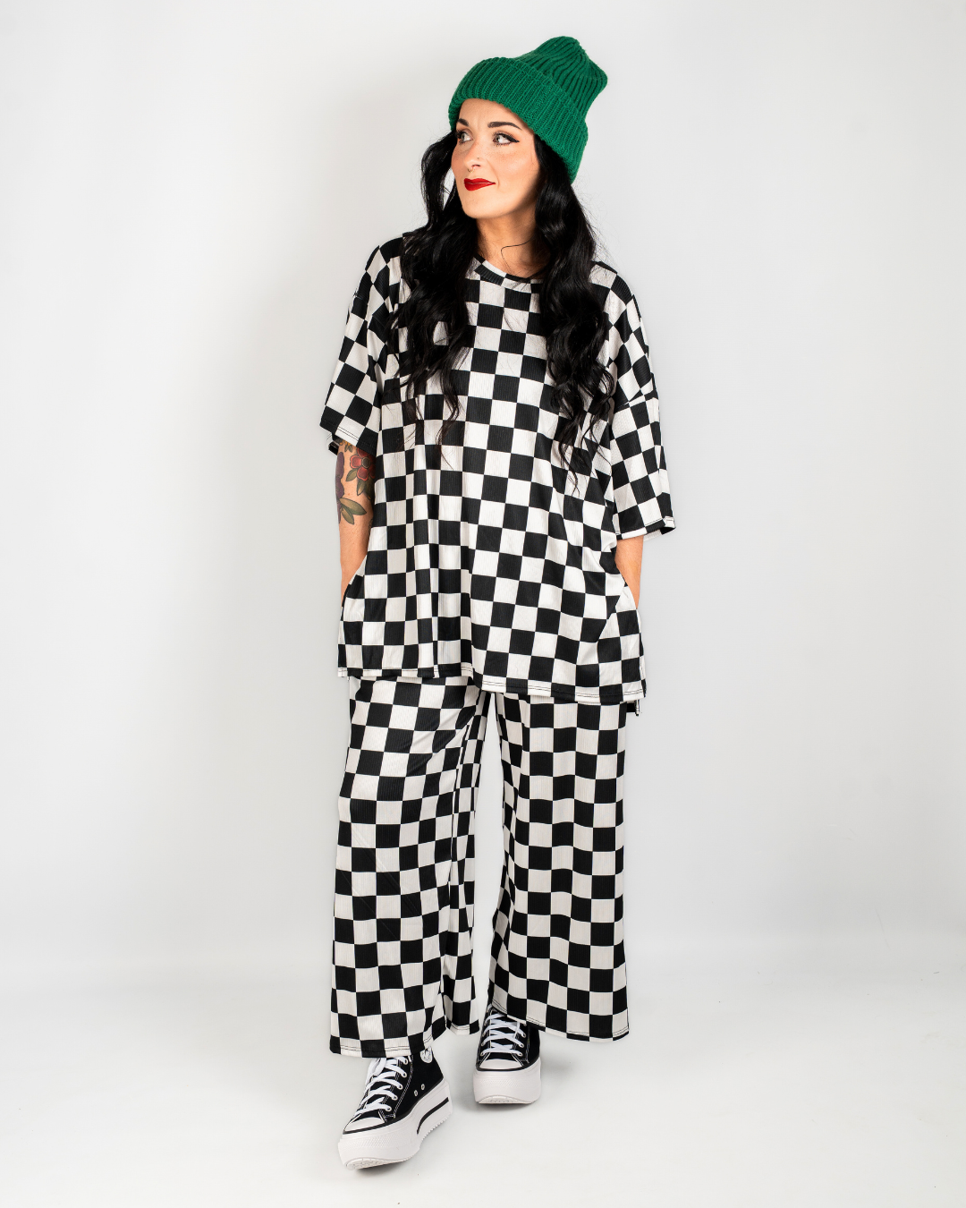CHECKMATE RIBBED MATCHING SET IN BLACK + WHITE