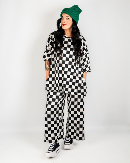 CHECKMATE RIBBED MATCHING SET IN BLACK + WHITE