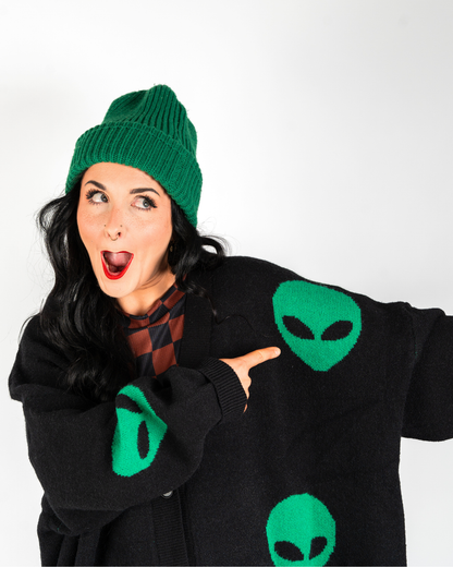 ALIEN DRIP EXTEME OVERSIZED CARDIGAN IN BLACK