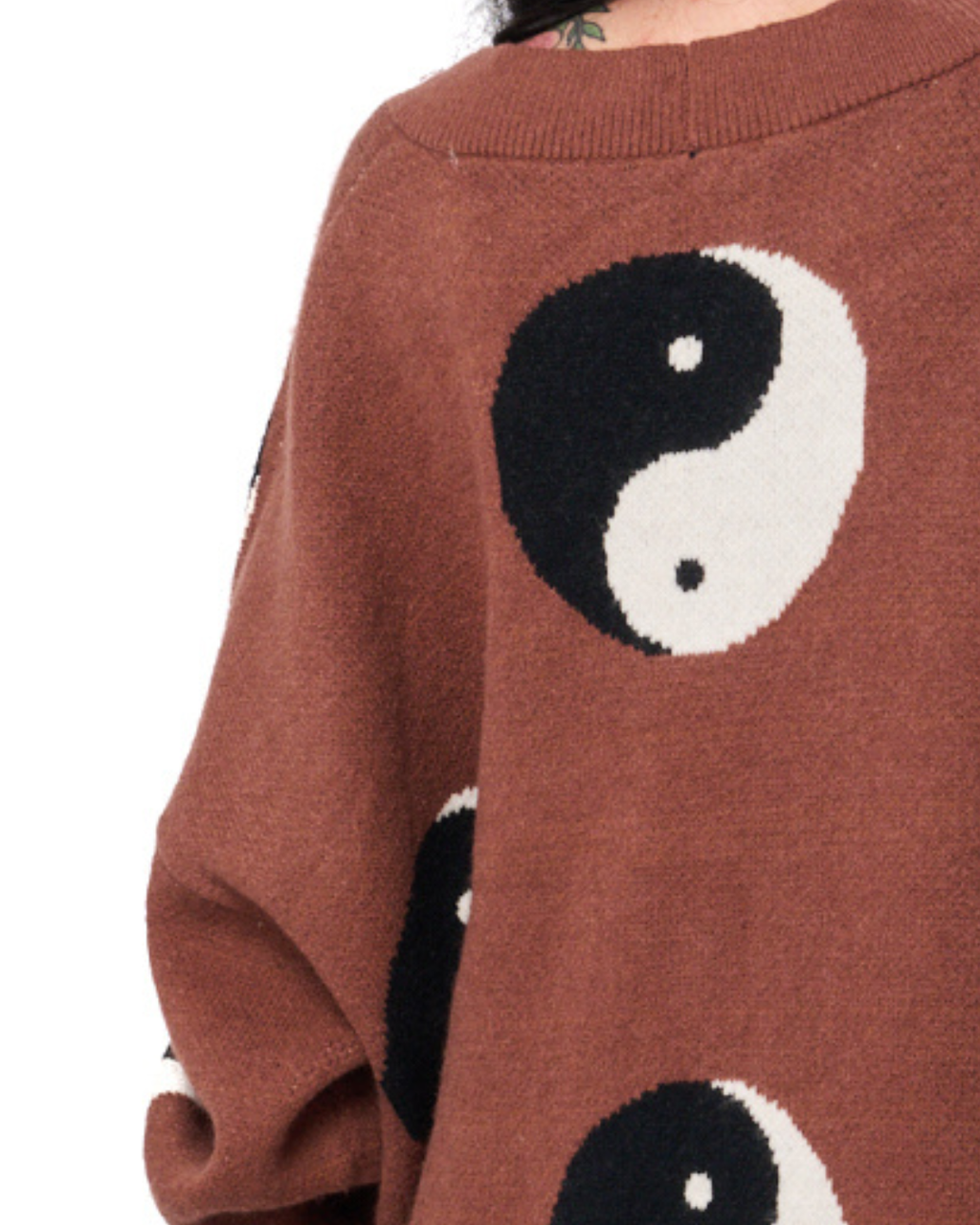 YIN & YANG OVERSIZED CARDIGAN IN BROWN