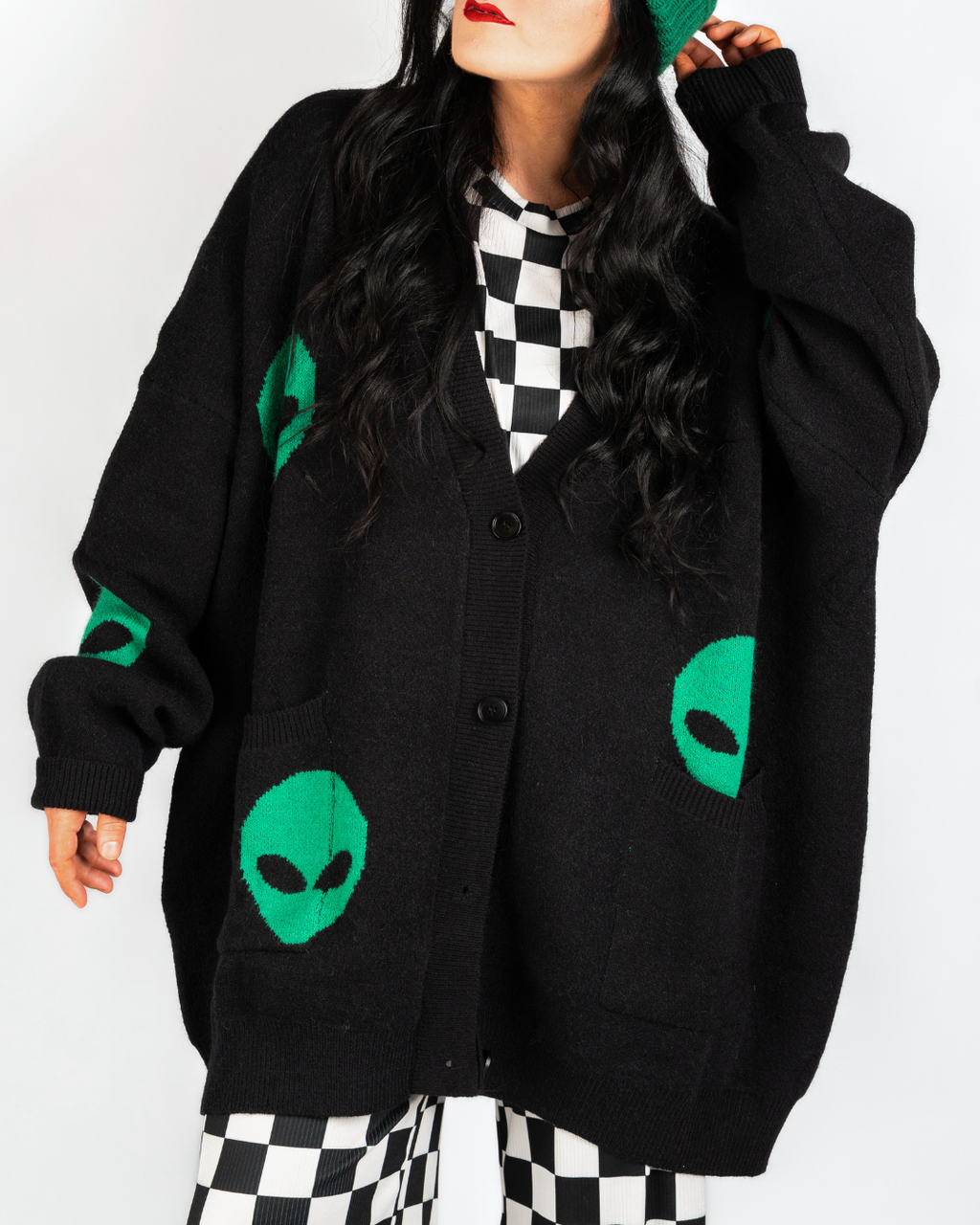 ALIEN DRIP OVERSIZED CARDIGAN IN BLACK