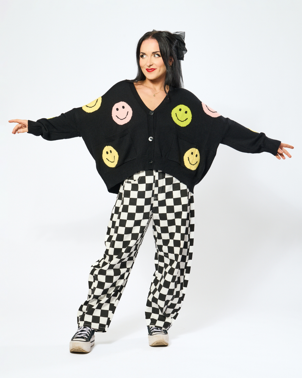 DEAD HAPPY SMILEY CARDIGAN IN BLACK