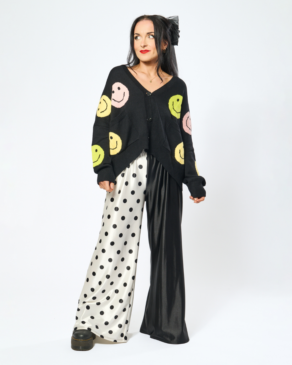 SPLIT DECISION POLKA DOT PANTS IN BLACK + WHITE