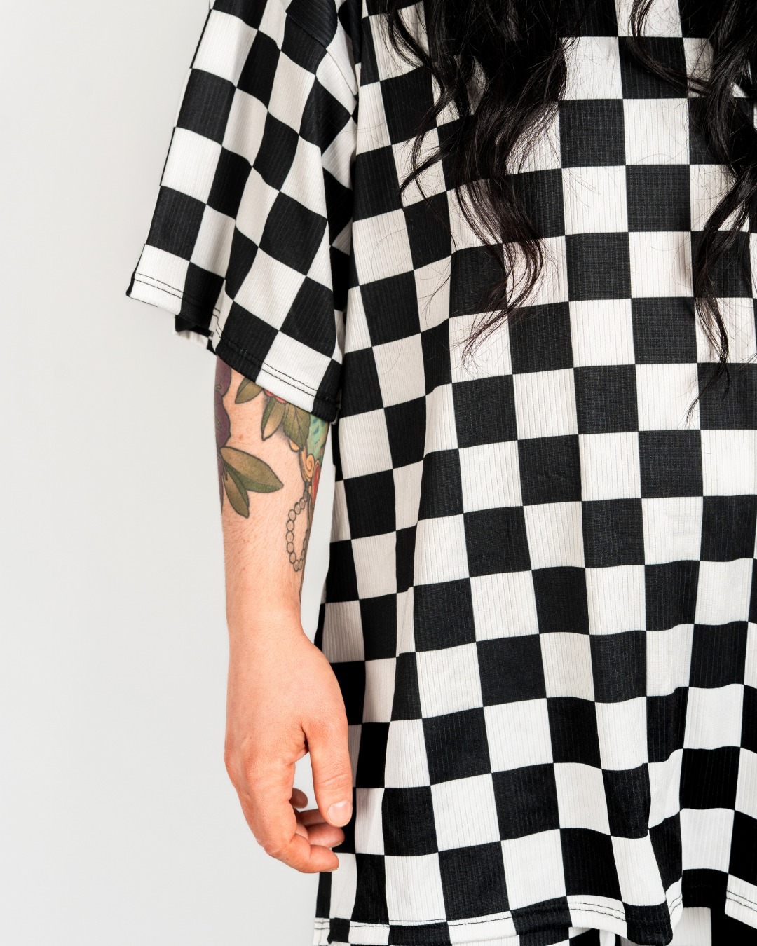 CHECKMATE RIBBED MATCHING SET IN BLACK + WHITE