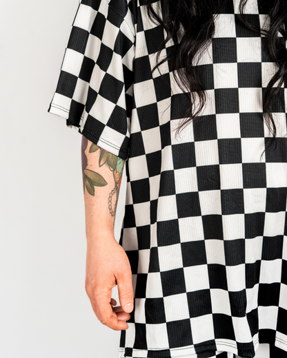 CHECKMATE RIBBED MATCHING SET IN BLACK + WHITE