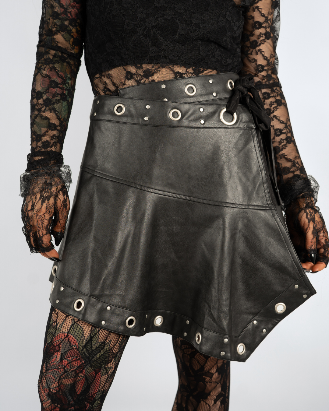 ASYMMETRY ISSUES FAUX LEATHER WRAP SKIRT