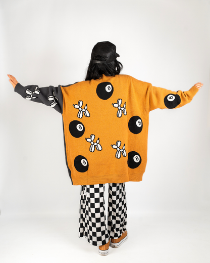 8 BALL CHAOS EXTREME OVERSIZED CARDIGAN IN MUSTARD + CHAROCAL