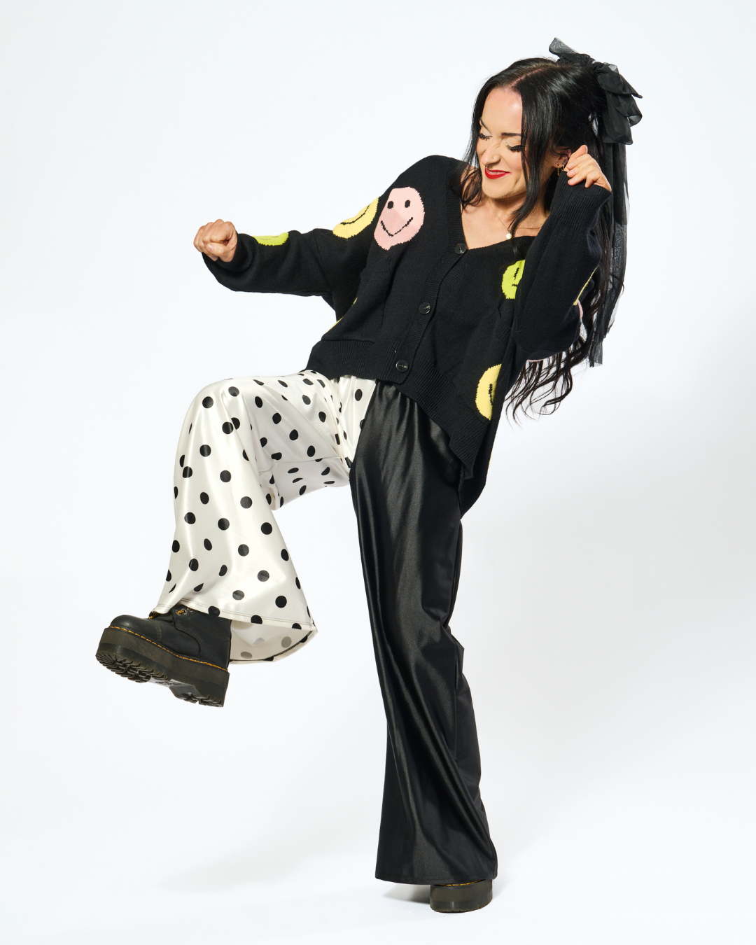 SPLIT DECISION POLKA DOT PANTS IN BLACK + WHITE