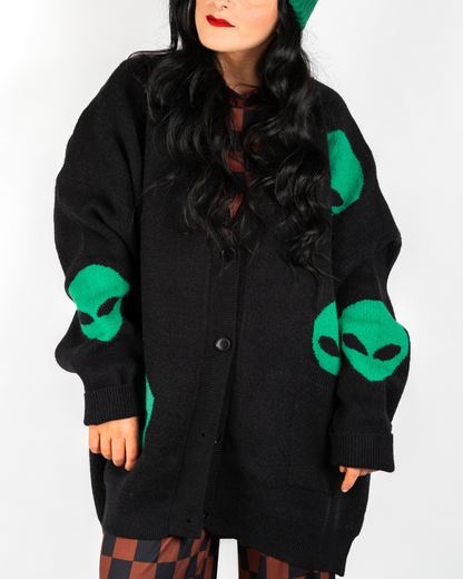 ALIEN DRIP EXTEME OVERSIZED CARDIGAN IN BLACK