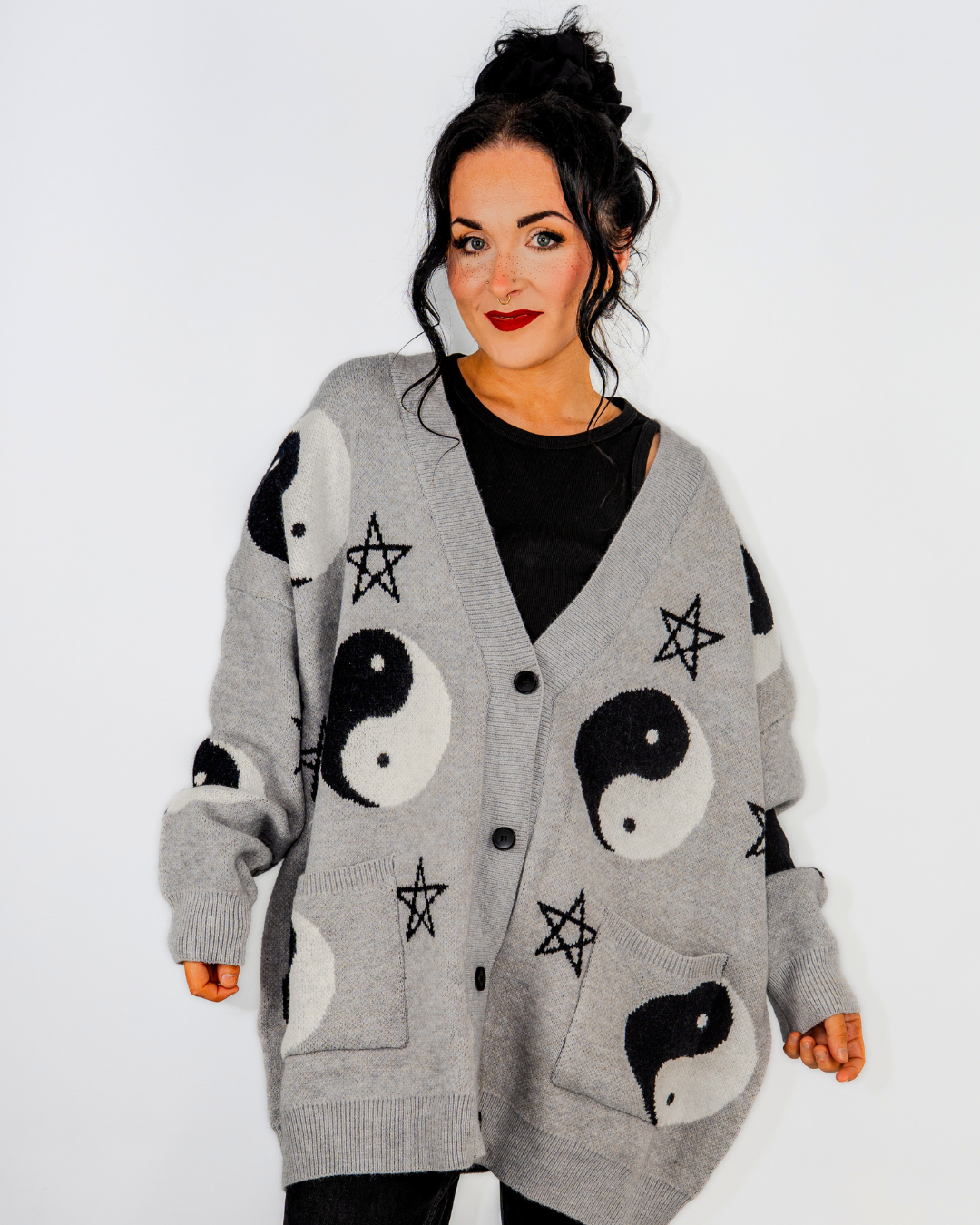 YIN & YANG EXTREME OVERSIZED CARDIGAN IN GREY