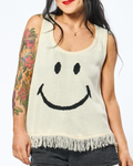 SMILEY FRINGED KNITTED TANK IN WHITE