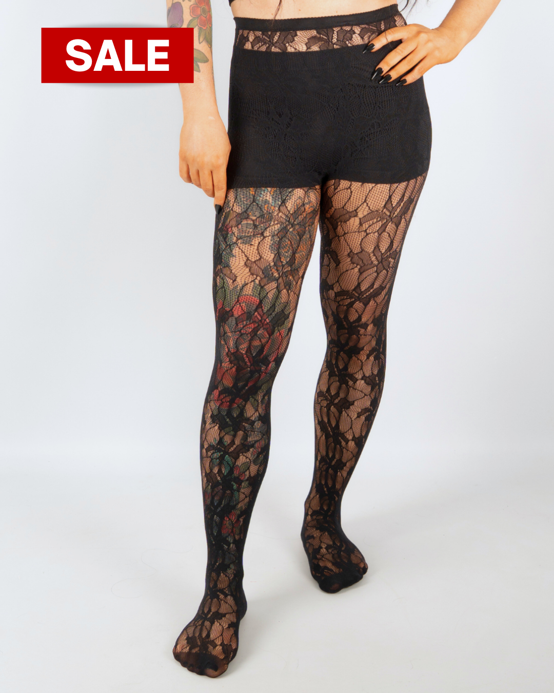 LEAFED LEGS NETTED TIGHTS IN BLACK