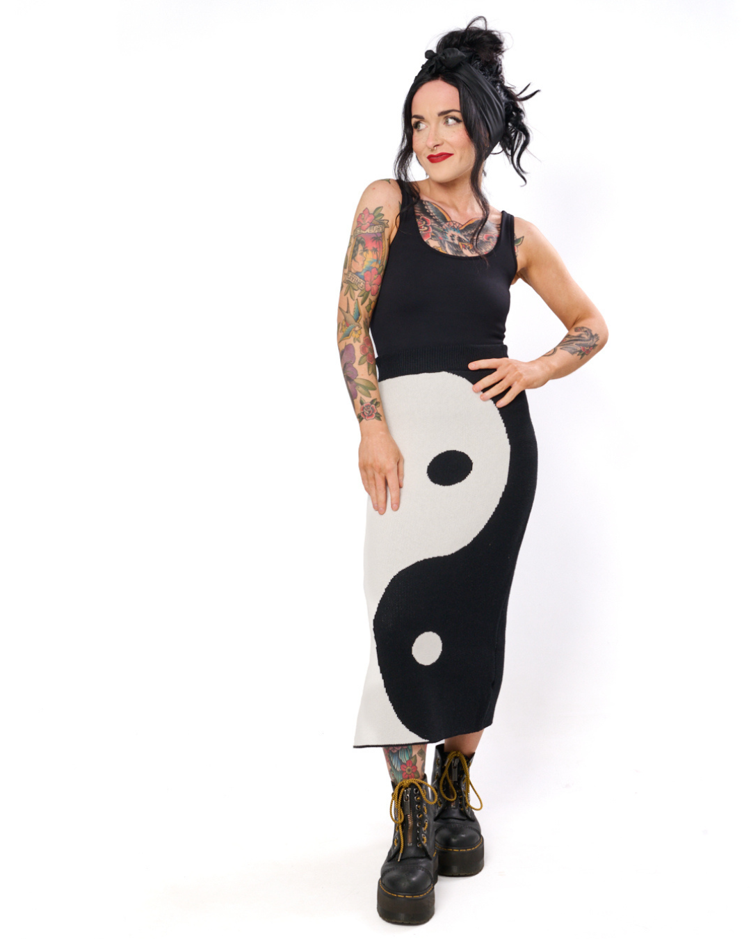 YIN & YANG KNIT MIDI SKIRT